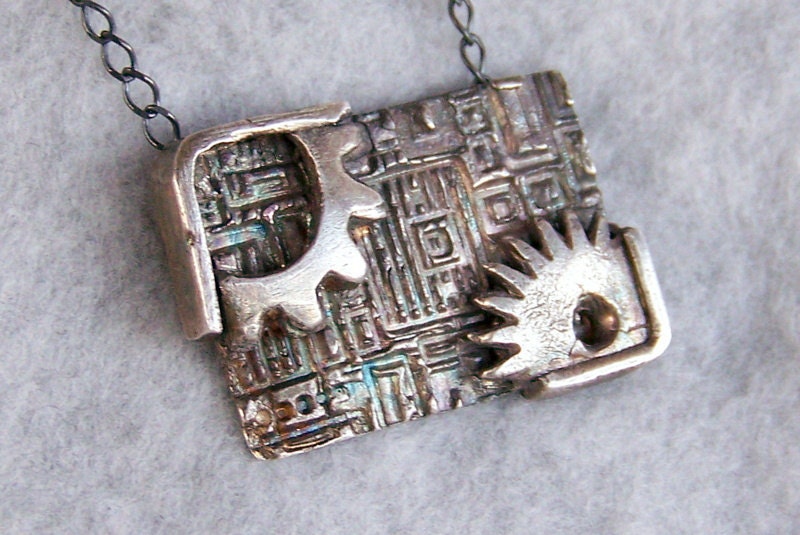Steampunk Style Fine Silver Oxidized Pendant   FSN54