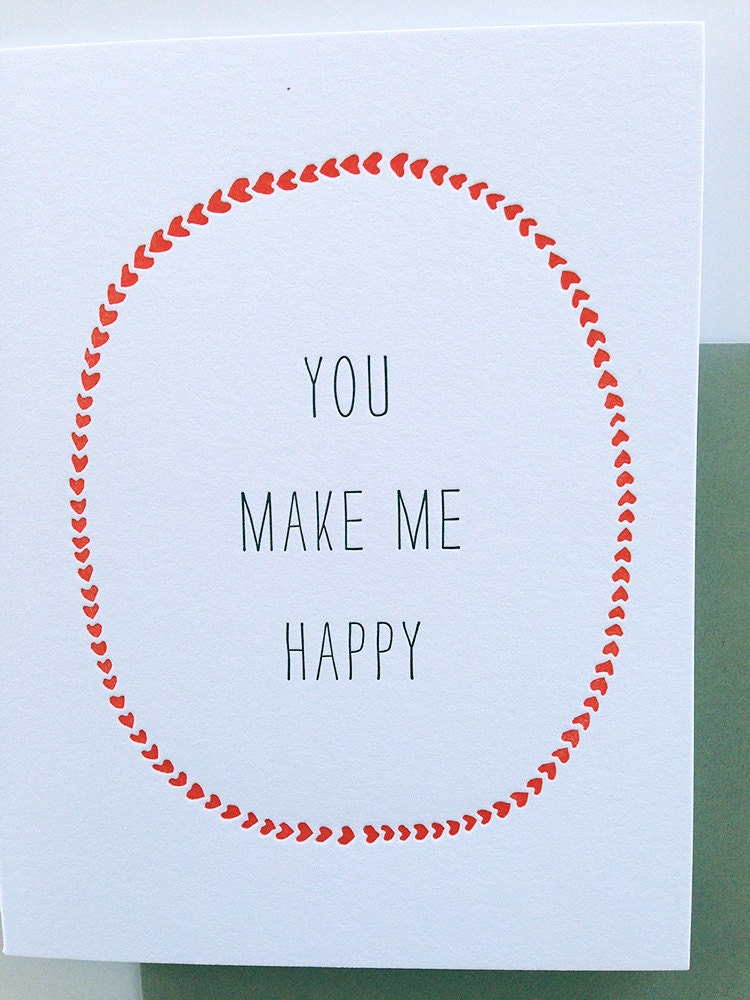 You make me happy, letterpress card, love, friendship, wedding
