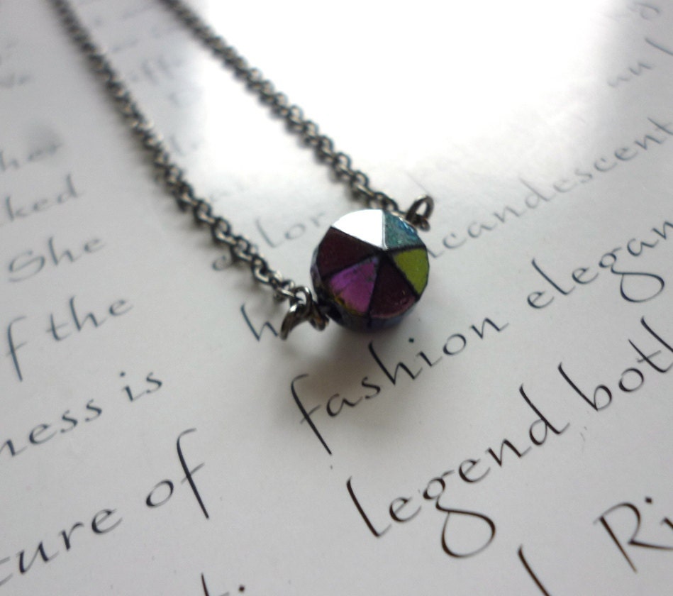 stud necklace - gunmetal chain and purple stud beaded necklace - sorcha necklace