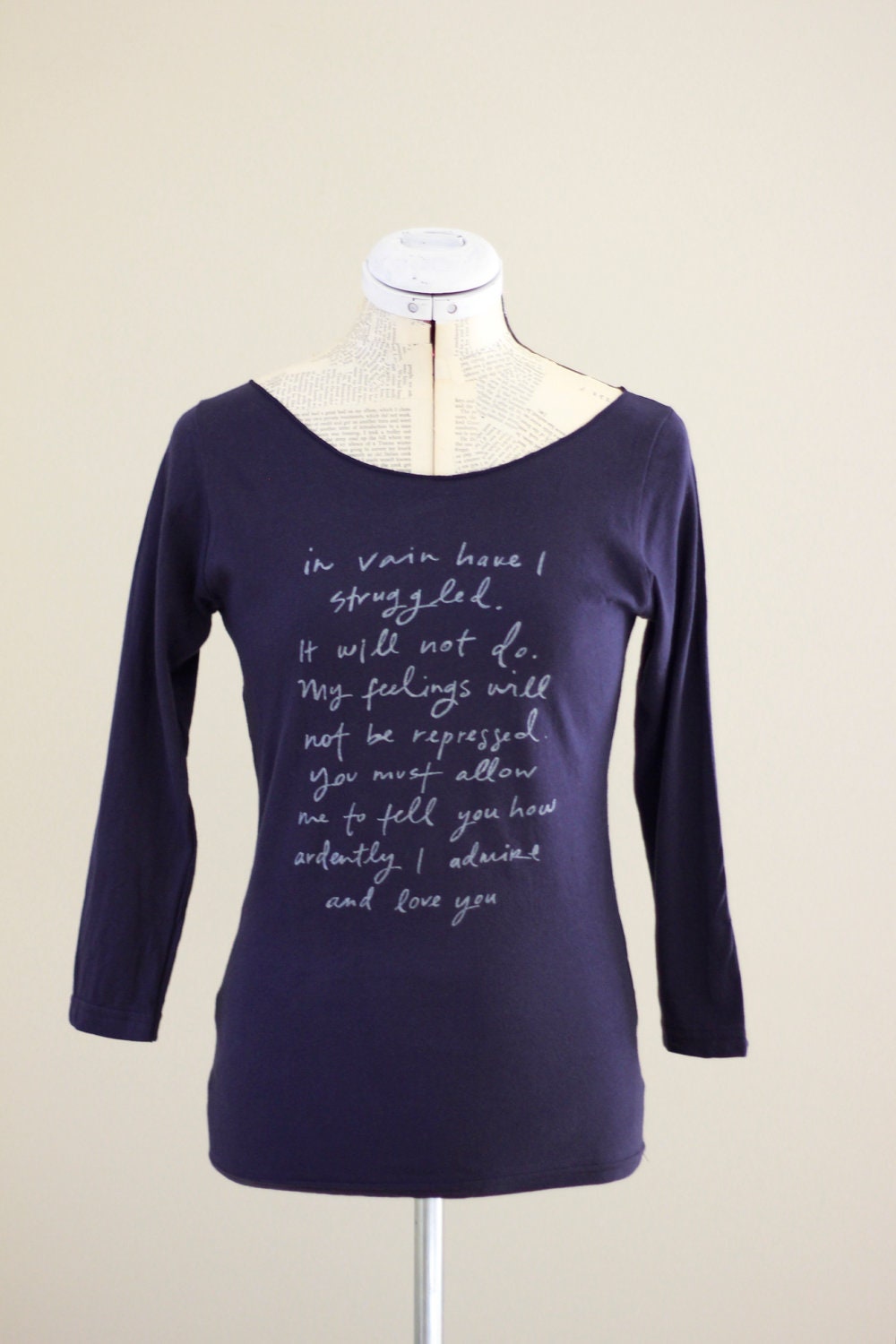 Mr. Darcy Proposal shirt- navy blue - S.M.L.XL - silver or white ink- Jane Austen