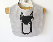 fox baby bib, handmade with organic fabric.