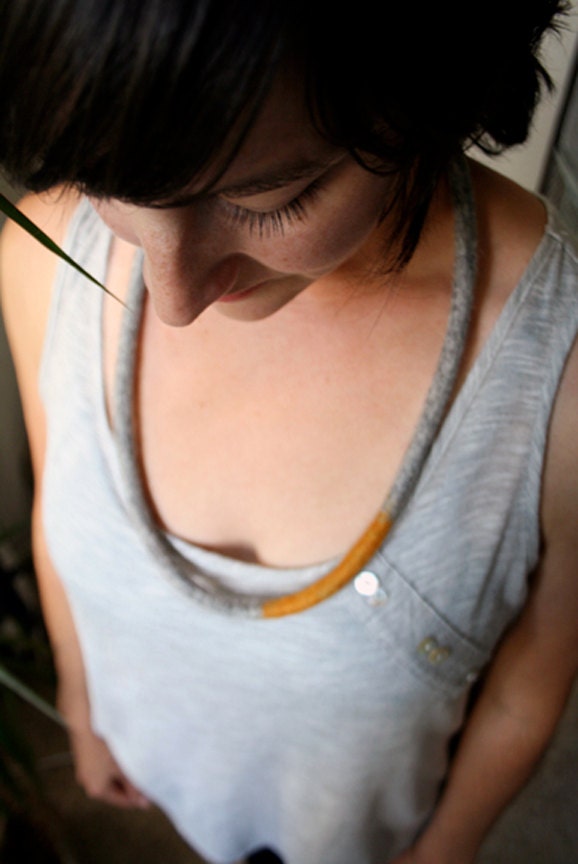 Colorblock Necklace - Hand Felted Merino Wool - Heather Grey and Tangerine - Made to Order