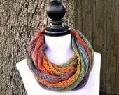 Knit Cowl - ICord Infinity Scarf Rope Cowl Scarf in Starling Rainbow - READY TO SHIP