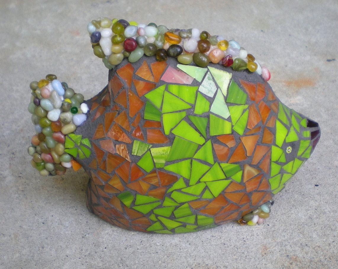 Stained glass mosaic 3-D fish