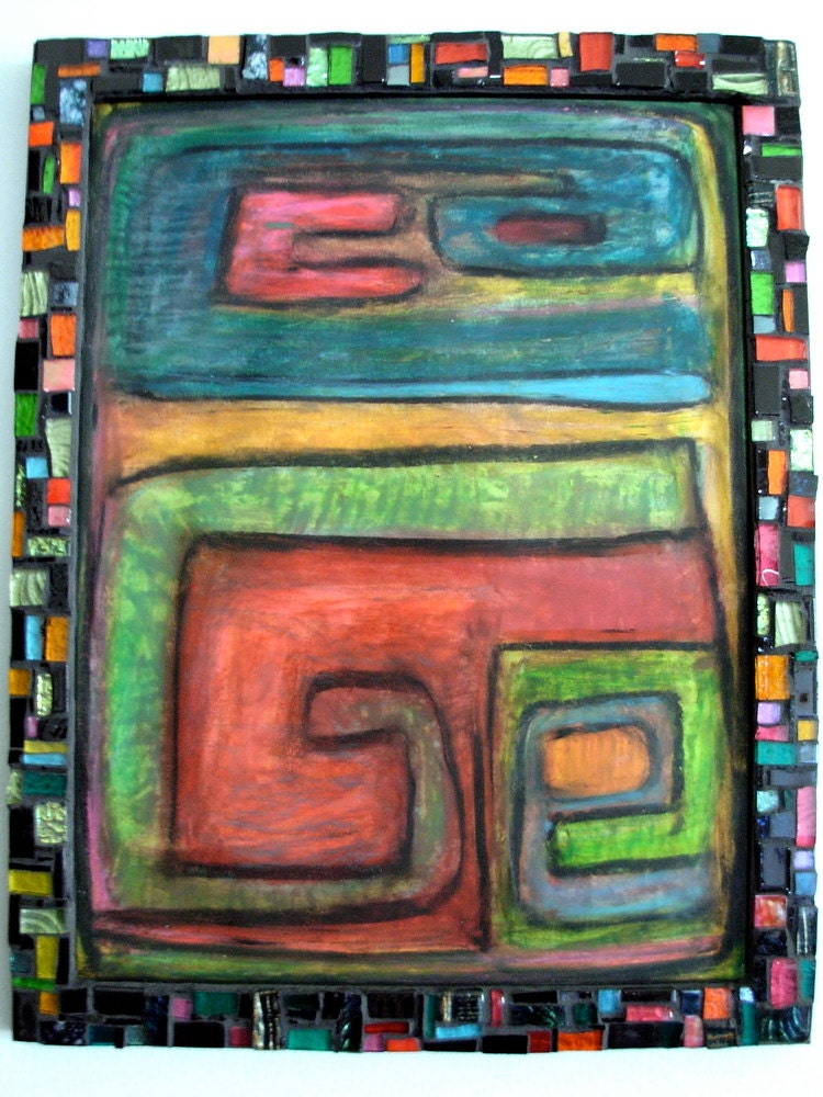 Bold Abstraction Oil Pastel Duo with Mosaic Frame from Marzanne Collaboration