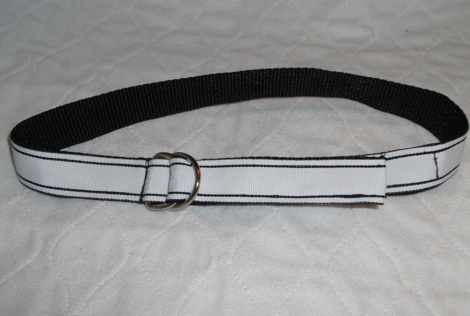White with Black Tuxedo Stripe Girls Boys Toddlers Preppy Stripe Ribbon Belt Size 2 4 5 6 7 8 9 10