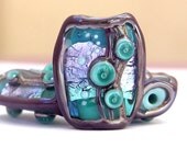 Silver Secrets - Handmade Lampwork Glass Bead Set in Aqua Blue, Lavender and Purple with Silver Foil (3) OOAK