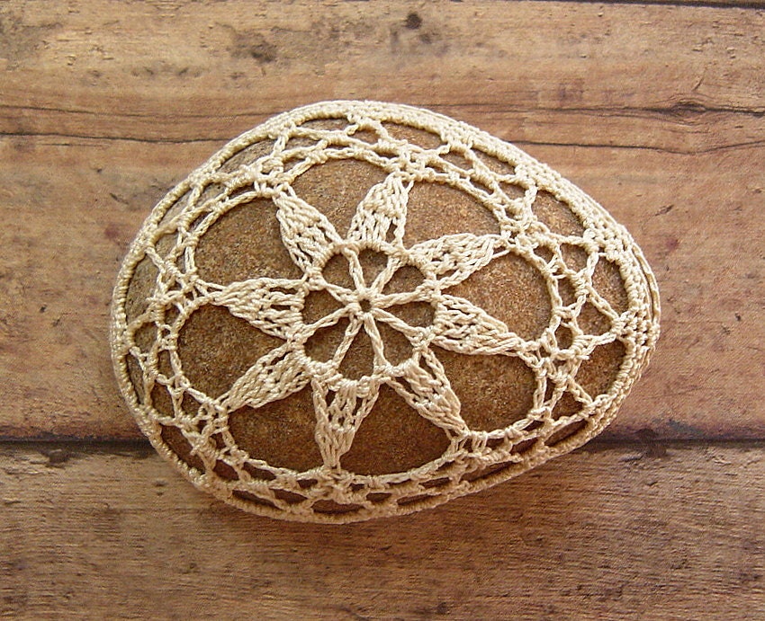 Wedding, Table Decorations, Crochet Lace Stone, Original, Handmade, Nature, Home Decor, Collectible, Favor, Folk Art, Beige
