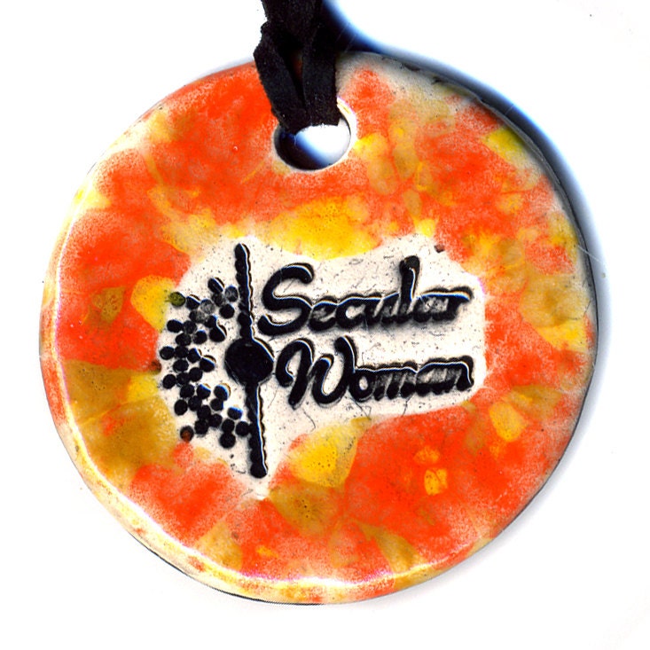 Secular Woman Fundraiser Ceramic Necklace in Orange and Gold