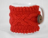 Hand Knit Cabled Wool Coffee Cup Cozy in Red