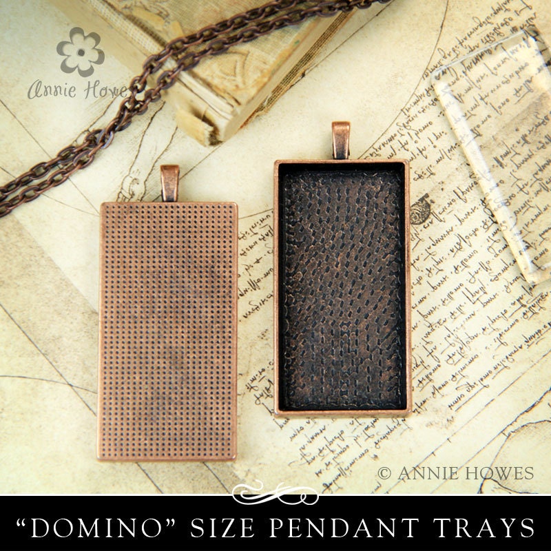 Domino Size Pendant Trays. Large Vintage Copper 1x2 Rectangle Pendant Trays Fits Domino Size Glamour FX Glass. Annie Howes. 25 Pack.