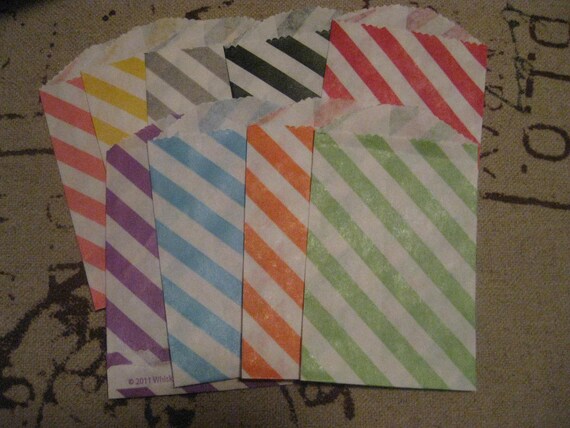 Party Favor Bags - Diagonal Stripe Paper Treat Bags - Bakery Bags 2.75 X 4 - You choose color - 12 count Il_570xn