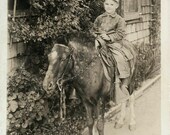 vintage photo Cute BOy in Cap Rides his Pony Horse RPPC