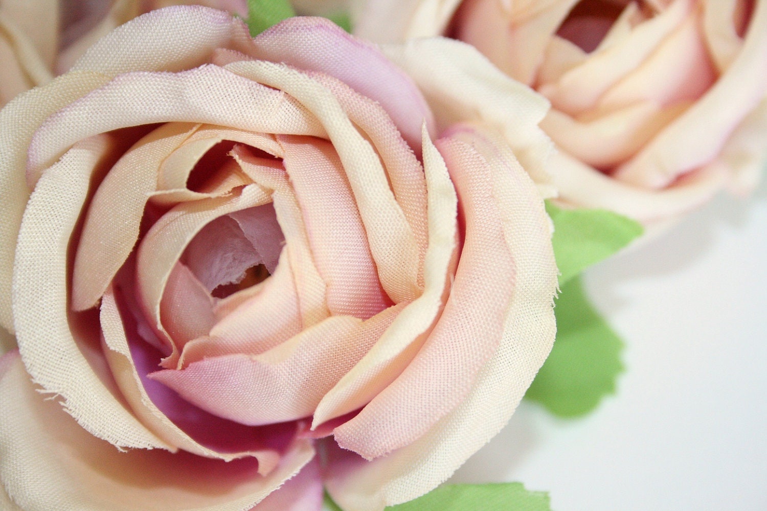 silk flowers - 5 Vintage Inspired Shabby Chic Violet Cream Cabbage Roses