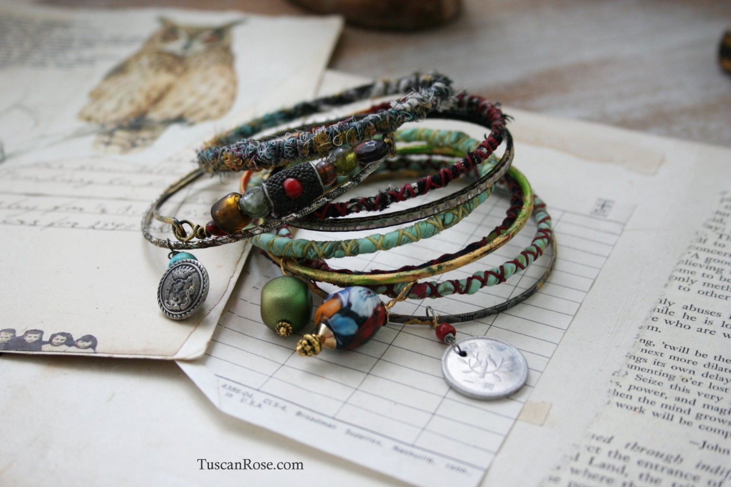 619 - Cowgirl Gypsy Bangle Stack - set of 10 bohemian Bangles - western bracelets