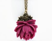 Pink Jewelry - Rich Dark Pink Rose Necklace - Flower Necklace - Garden Wedding - Maroon, Memorial Day Sale