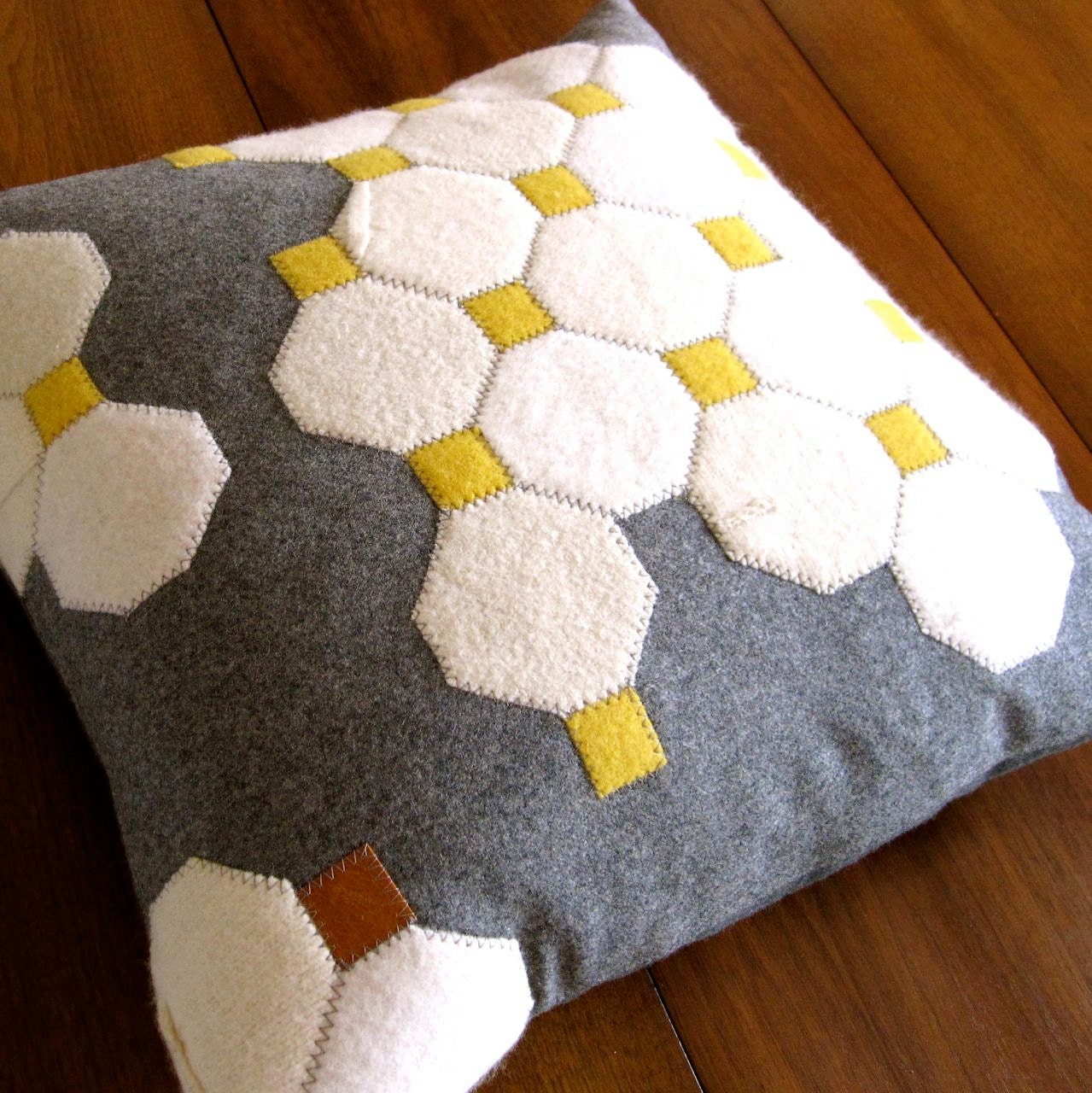 OCTAGON TILES PILLOW. ivory and marigold. made from recycled wool.