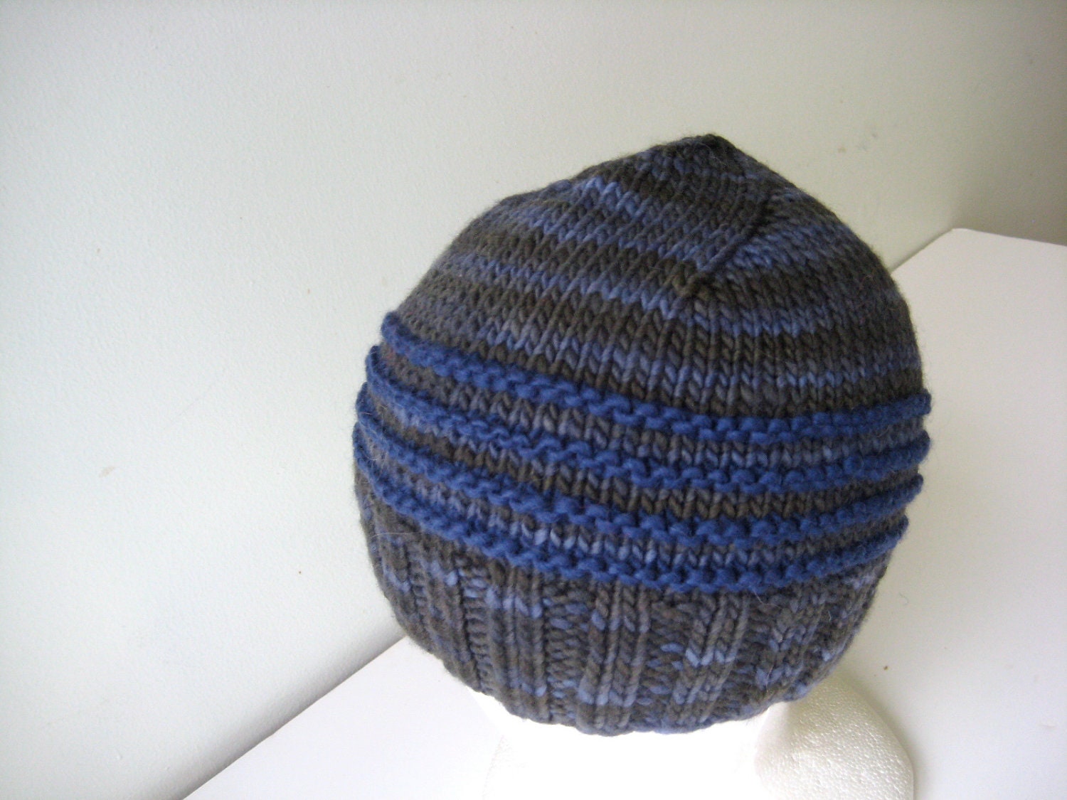 blue green hand knit merino wool hat - beaconknits