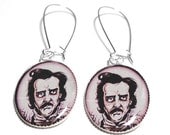 Edgar Allan Poe and The Raven - Style Bird Black Crow Silver Plated Resin Dangle Earrings Goth