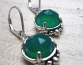Rose Cut Green Onyx Leaf Earrings
