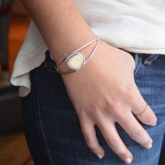 Beach Stone Sterling Silver Cuff Bangle Bracelet READY TO SHIP
