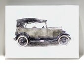Vintage Roadster Art on  5x7 Canvas Print on Wood Block - Vroom Vroom Vroom  - Home Decor - Wall Art