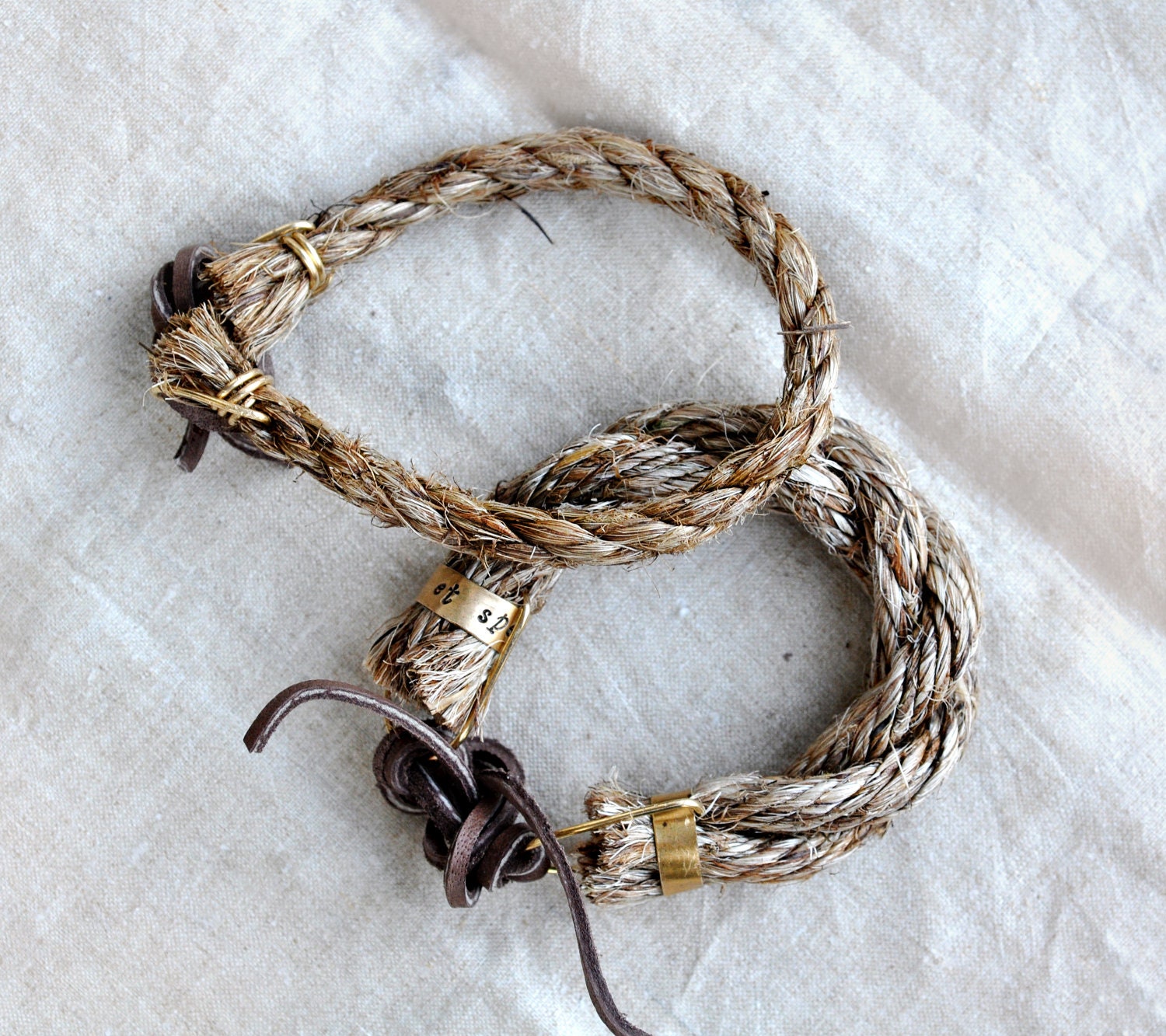 Gift for Him - Thin Shoreman's Bracelet - Brass and Manila Rope Fiber Bracelet