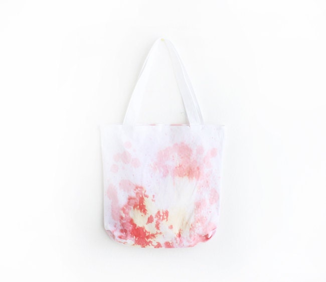 SALE pink coral and scarlet splashed dyed texture tote