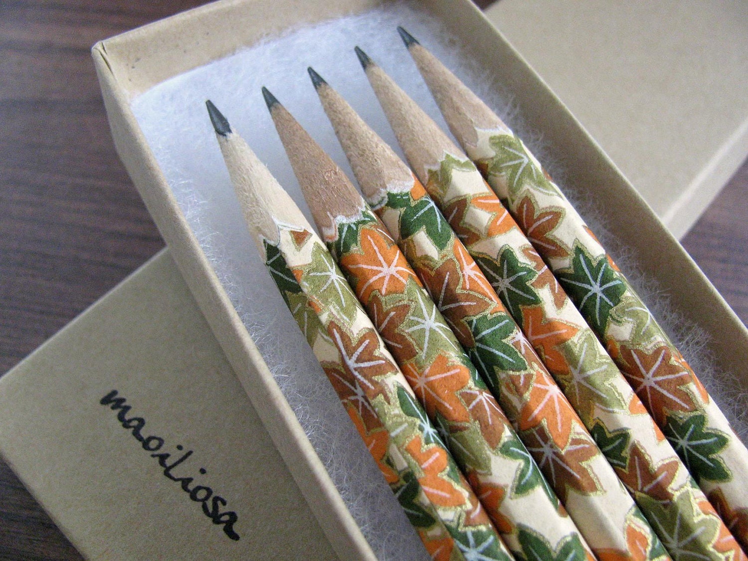 autumn leaves pencils wrapped in chiyogami - set of 5 - autumn splendour