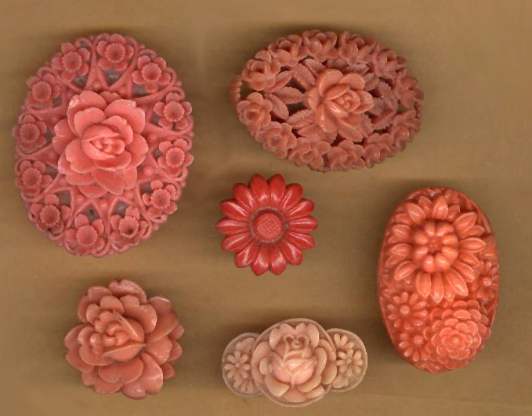 vintage findings coral celluloid cameo glass cab COLOR BLEND
