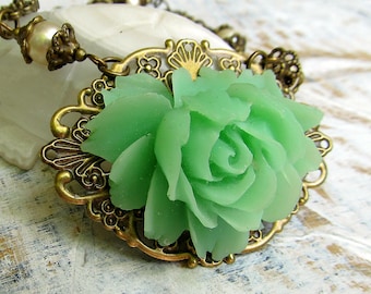 mint green Rose necklace green flower necklace Green fashion