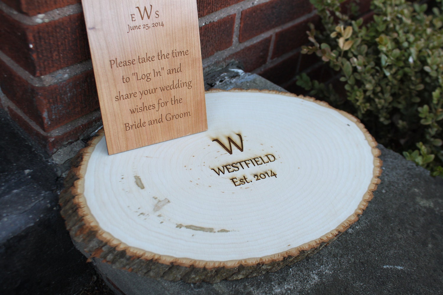 Wood Slice Guest Book Alternative, Rustic Wedding, Monogram, Personalized, Country Wedding