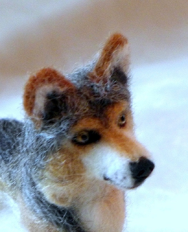 Wolf Sculpture / Needle Felted Animal / Great for Red Riding Hood Art Doll