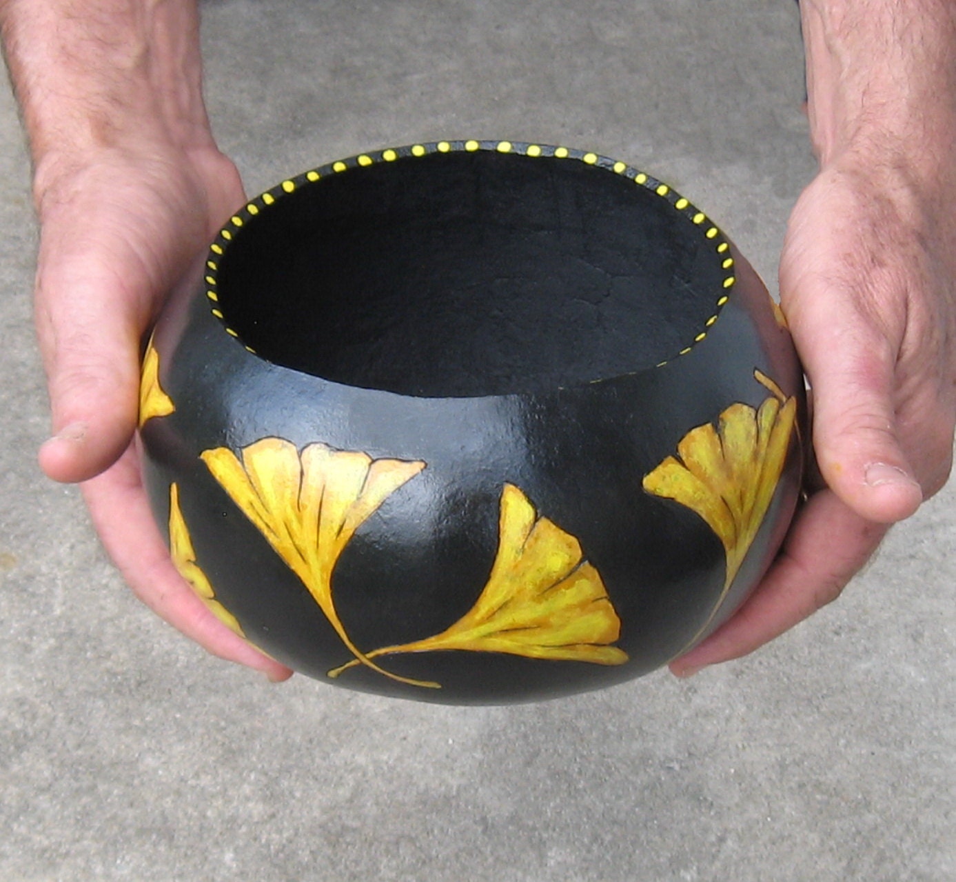 Ginkgo Leaf Gourd Bowl Painted Gourd Autumn Yellow Black