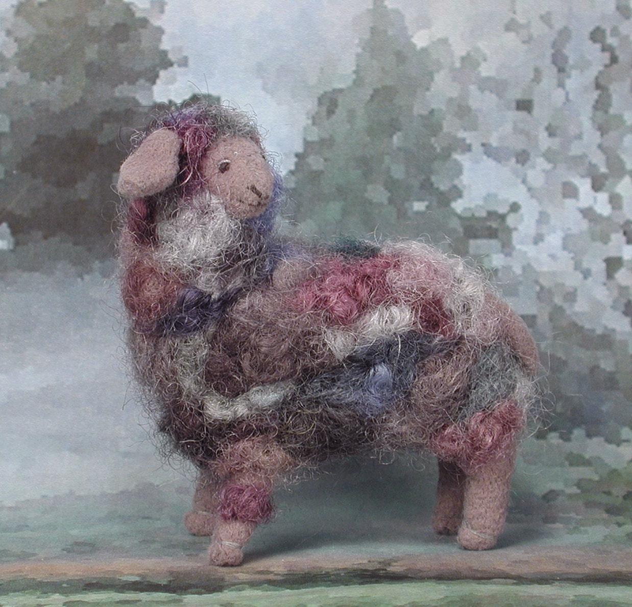 Art Sheep "Maureen"...Fabric Miniature with Hand Dyed Wool