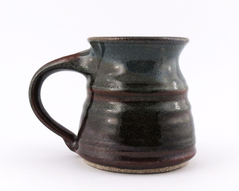 Stoneware Mug - 8 oz. - Coffee Cup - Ceramic Mug - Blue / Dark brown / Handmade wheel thrown pottery