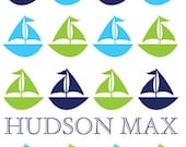Kids Room - Childrens Room Art - Boys Room Decor - Sailboats - Name - Monogram Art Print 8x10