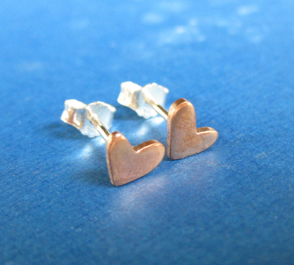 Copper Heart Studs, Copper Stud Earrings