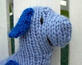 Hand knit soft blue dog