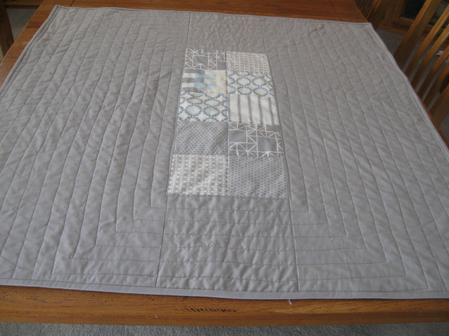 Modern Gray, White and Blue Crib Quilt for a Baby Boy