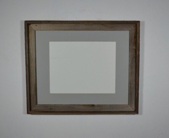 Reclaimed barn wood photo frame 16x20 with gray mat by barnwood4u
