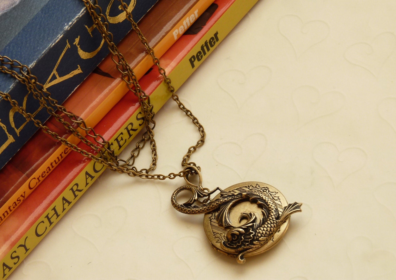 Dragon Fantasy Locket 3 strands Necklace (Facing Right)