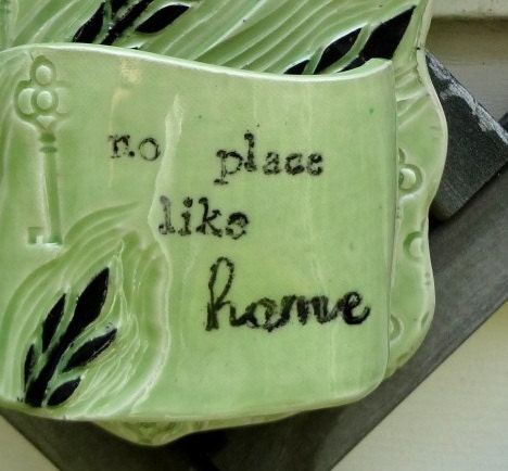 No Place Like Home Wall Pocket - Wizard of Oz Homage Wall Pocket - Pottery Wall Pocket - Hand Built Wall Pocket - Green Wall Pocket