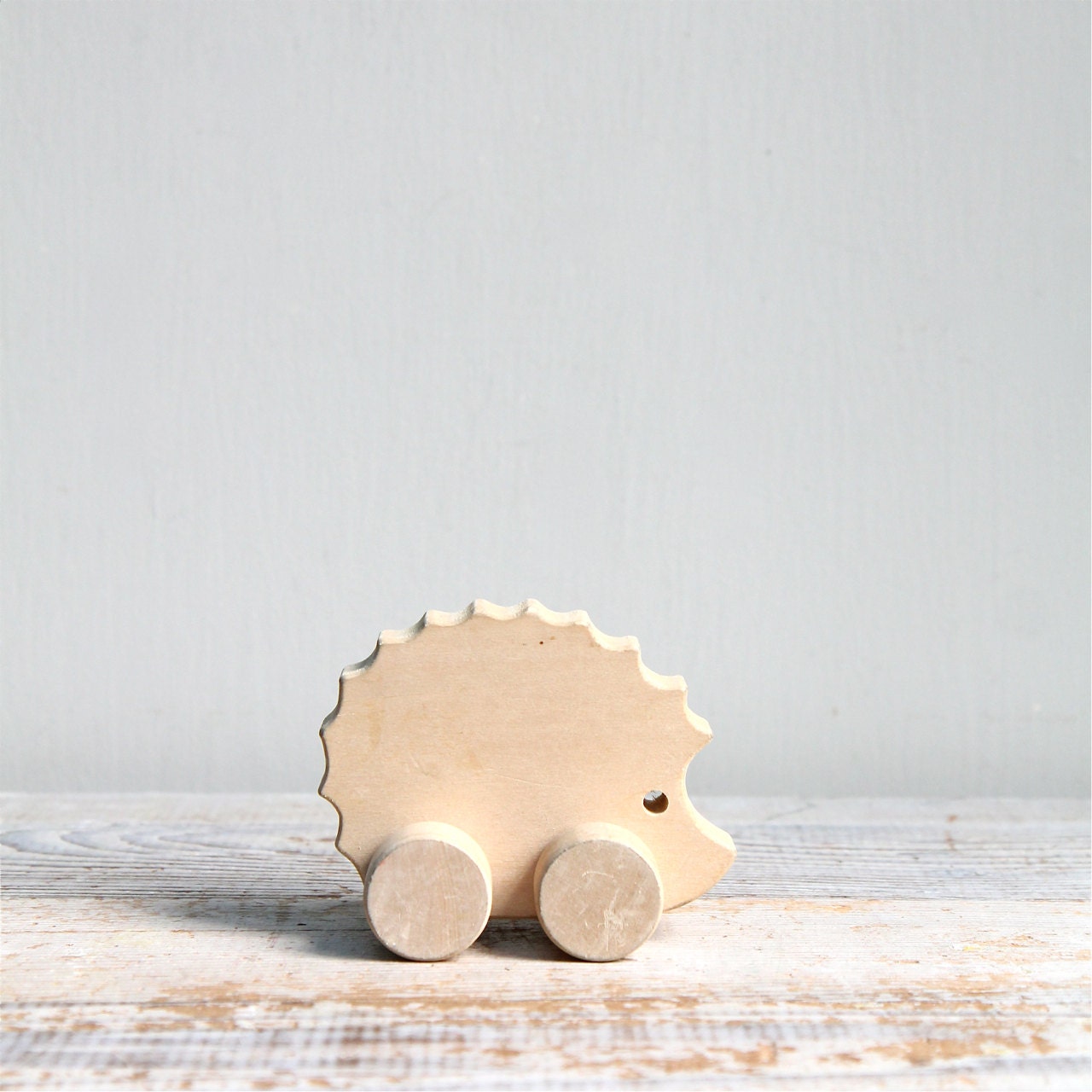 Vintage Handmade Hedgehog Pull Toy / German Toy, Modern Folk, Wood, Waldorf