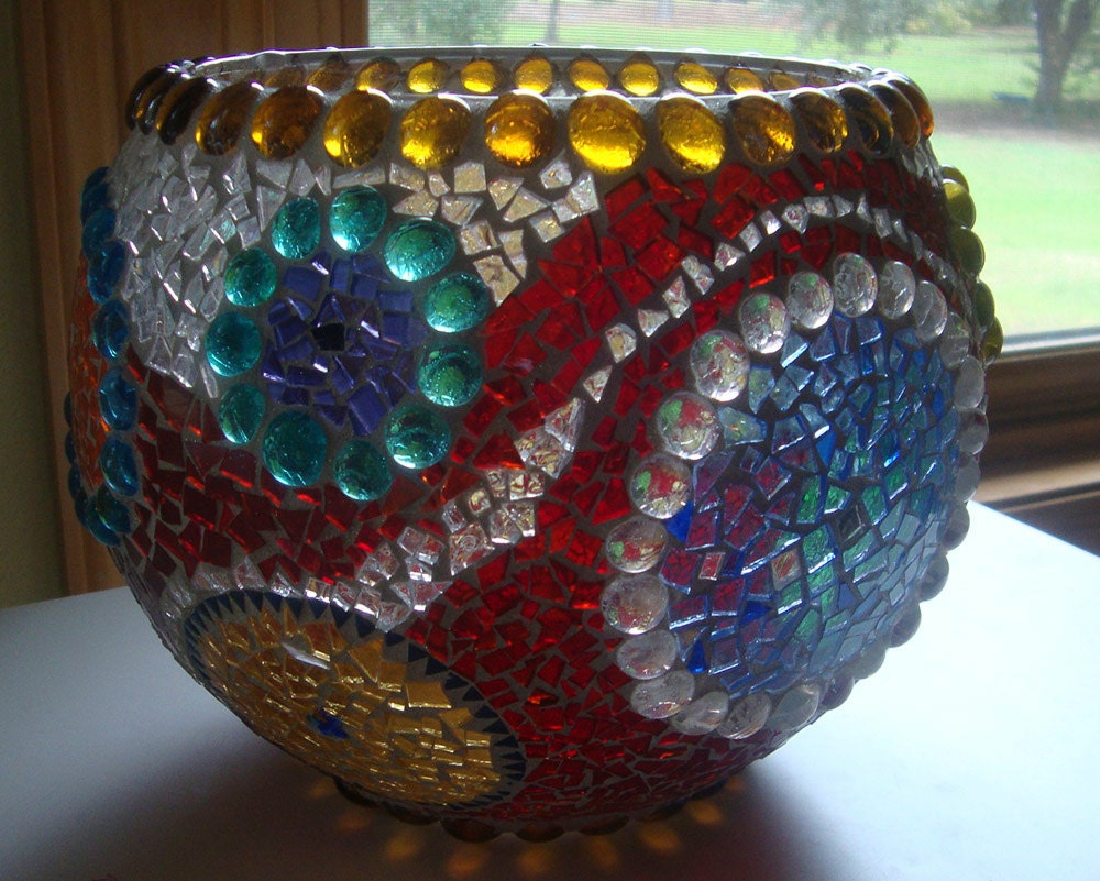 Bowl of Many Colors Stained Glass Mosaic Decorative/Candle Bowl Original Design Ooak Coupon