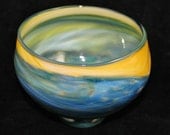 Beautiful Milky Sky Blue Swirl Hand Blown Glass Bowl Home Interior Decor