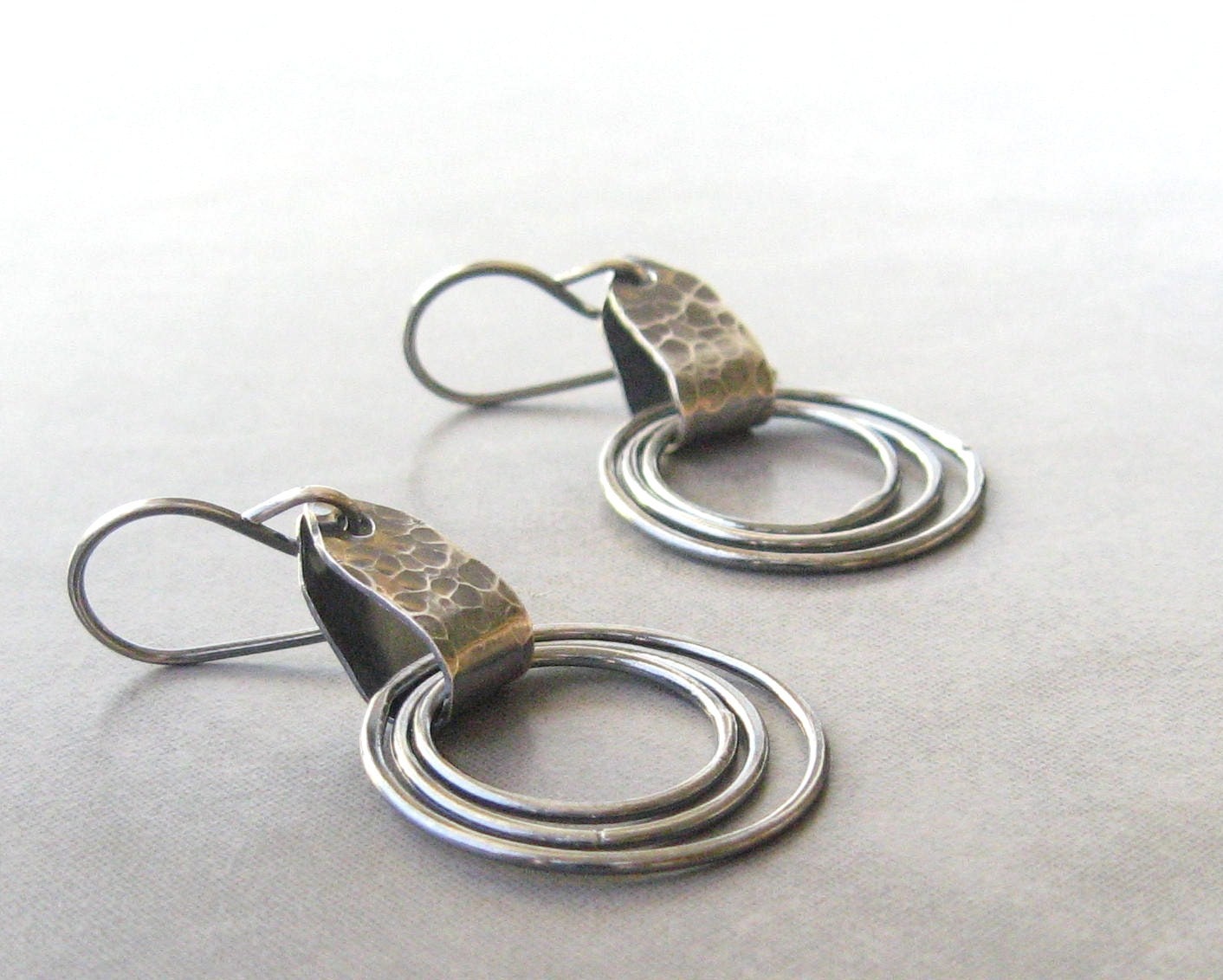 metalwork dangle earrings with sterling and fine silver