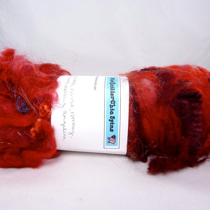 Textured Drum Carded Batt for Spinning and Felting- Cherry