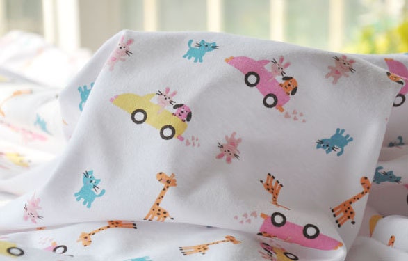 3111 - Giraffe Cat Dog Rabbit Cotton Jersey Knit Fabric - 70 Inch (Width) x 1/2 Yard (Length)