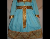 Brave Merida Aqua Fancy Dress(-----)Gold fabric Gold trims(-----)Made to order sizes 12 months to girls size 8